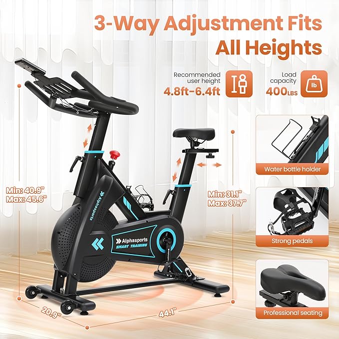 Exercise Bike, Adjustable Magnetic Stationary Bike for Home, Indoor Cycling Bike with Low Noise, Heart Rate Handle and LCD Monitor, Cycle Bike with 400lbs Weight Capacity