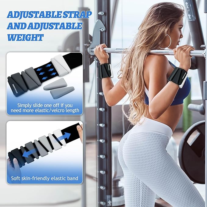 Ankle Weights for Women Wrist Weights Set of 2 (1 lb/2 lb Each) Adjustable Arm Leg Weight for Womens Men Suitable for Walking Swimming Running Pilates Yoga Gym