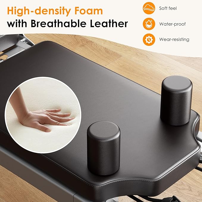 Foldable Pilates Reformer Machine for Home Use - 330lbs Capacity with 5 Alloy Springs, 11 Resistance Levels & UP Leather Surface, Space-Saving Fitness Equipment