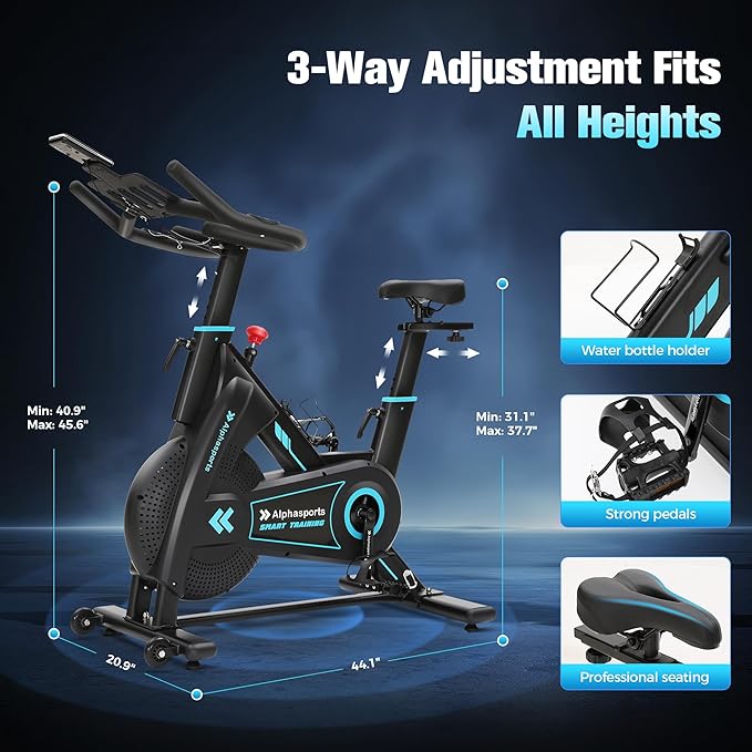 Magnetic Exercise Bike for Home, Heavy-Duty Stationary Bikes with APP Compatible, Quiet Indoor Bicycle for 350LBS Weight Capacity with Comfortable Seat Cushion