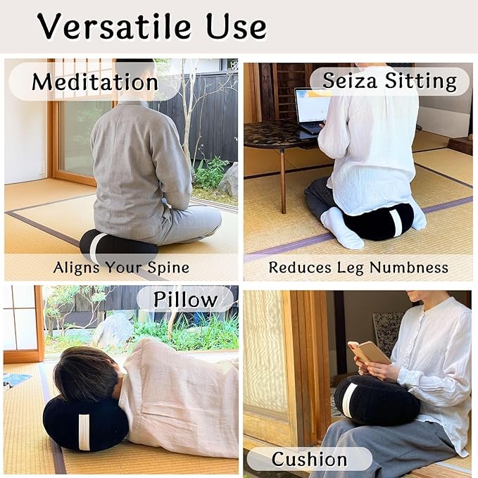 Zafu Meditation Cushion Japan Made | Authentic Zen Temple Style Zazen Seat – Firm Kapok Filling for Mindfulness, Yoga & Posture Support