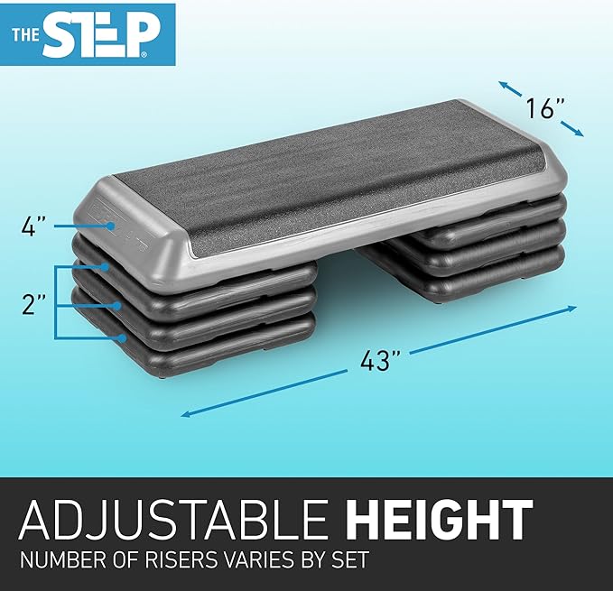 The Original STEP Exercise Step Platform, Health Club Size Stepper for Exercise at Home with 4 Stackable Risers for Height Adjustments