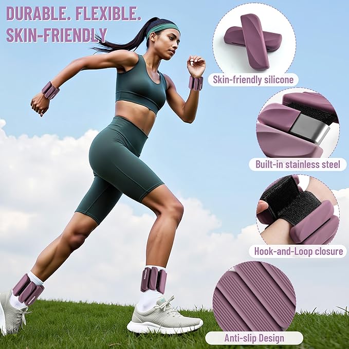 Wrist & Ankle Weights for Women and Men, 2lbs/4lbs Pairs Adjustable Silicone Weighted Bangles for Arm & Leg Workouts, Perfect for Pilates, Barre, Yoga, Walking & Home Fitness 24055