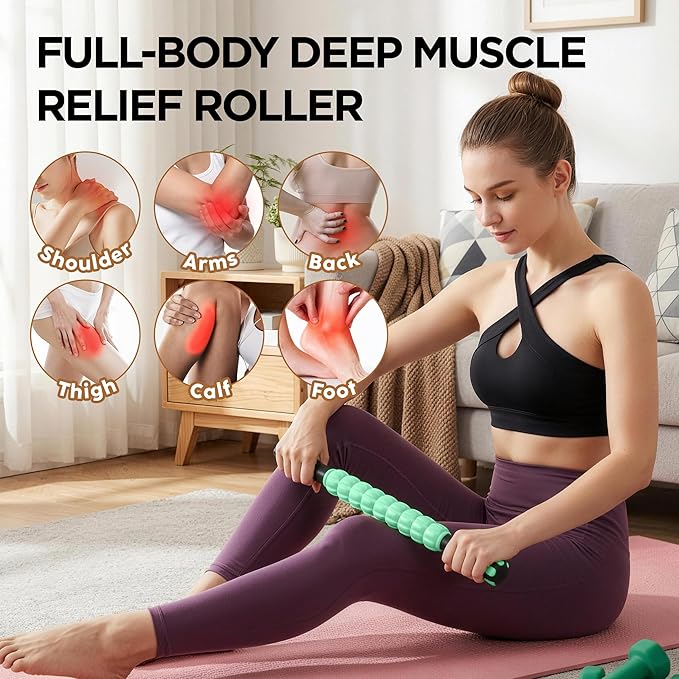 Muscle Roller & Massage Roller Stick for Athletes - Lymphatic Drainage Support, Relieves Muscle Soreness, Cramping & Tightness - Targets Legs, Arms, Back & Calves （Mint Green - 18inch）