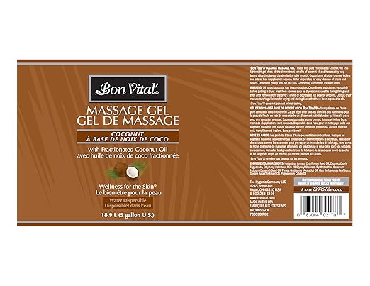 Bon Vital' Coconut Massage Gel, 5 Gallon, Lightweight Formula with Pure Fractionated Coconut Oil, Professional Therapy Lotion, Hydrating and Unscented