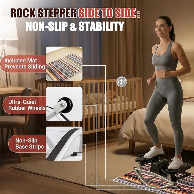 Rock Stepper for Exercise at Home, Rocking Stepper Side to Side with Resistance Bands & Digital Display, 300 LBS Capacity Full Body Workout Low-Impact Knee-Friendly Anti-Slip Side Stepper