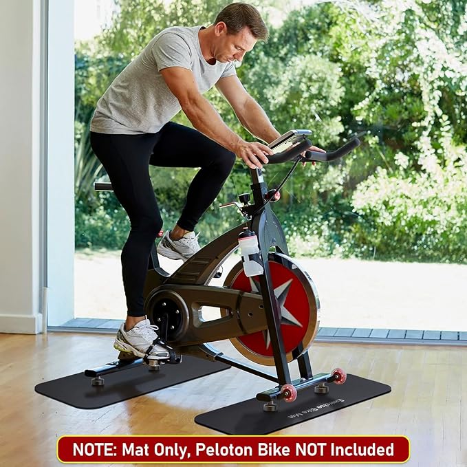 TOBWOLF 2PCS Non-Slip Mat Compatible with Peloton Bike, Concept 2 Rowing Machine, Exercise Bike Mat, Mat Protect Hardwood Floor Carpet for Home Gym, Workout Mat for Bike Trainer, Stationary Spin Bike