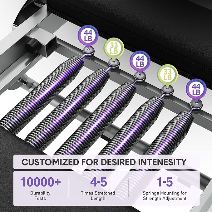 Pilates Reformer, Foldable Pilates Machine & Equipment for Home Use and Gym Workout, Suitable 5 Springs Full-Body Workout, Portable Pilates Equipment for Beginners