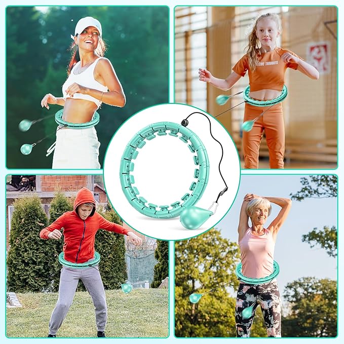 Weighted Exercise Hoop Plus Size, 32 Detachable Knots for Adults & Beginners, 2 in 1 Abdomen Fitness Massage Non Fall Smart Hooola Hoop with Auto Spinning Ball