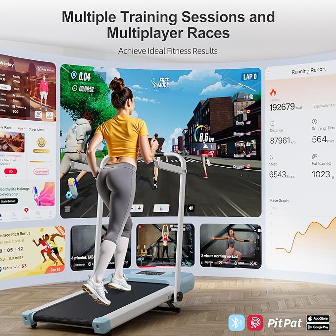 DeerRun Walking Pad Treadmill with Incline and Handle Bar, 4-in-1 Foldable Under Desk Treadmills for Home Small or Office, 300 lbs Capacity 3.0 HP Folding Portable Walking Pad with APP