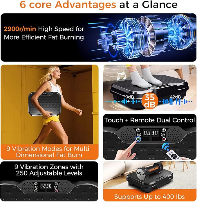Vibration Plate Exercise Machine,Vibrating Platform for Lymphatic Drainage with 250 Speeds,450 lbs Weight Capacity,Vibrated Plates for Weight Loss,Full Body Workout Equipment for Fitness at Home