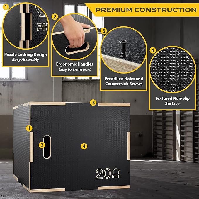 Philosophy Gym 3 in 1 Non-Slip Wood Plyo Box- Jump Plyometric Box for Training and Conditioning