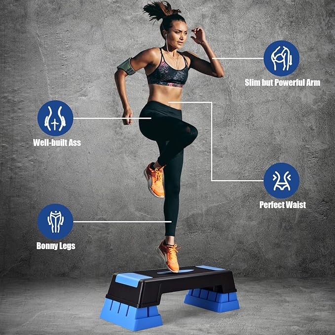 GYMAX Exercise Step Platform, 30” Aerobic Stepper with Risers, 5”-7”-9” Height Adjustable Non-slip Training Stepper for Home Gym Fitness