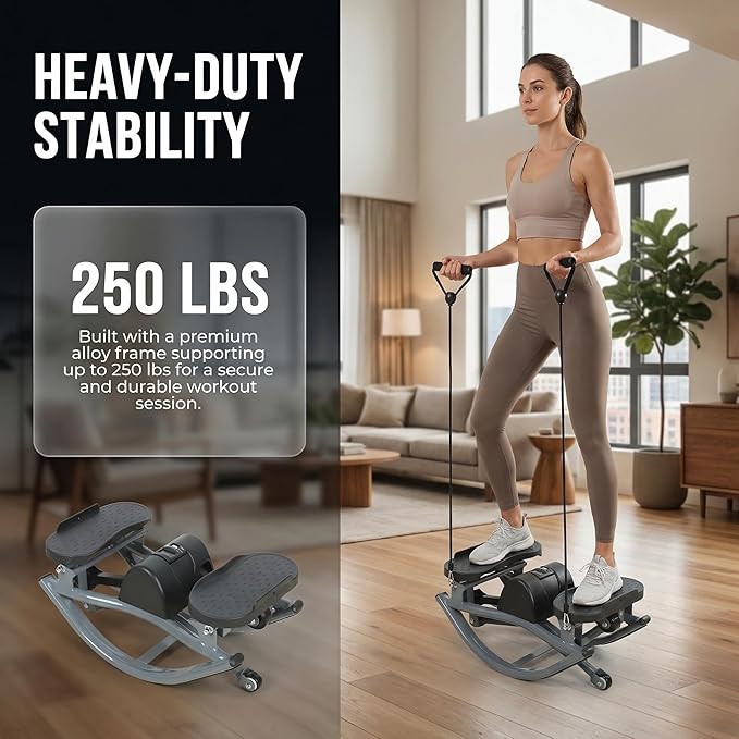 Rocking Steppers Side to Side for Exercise at Home, Fitness Rock Stepper Machine with Resistance Bands and Non-Slip Mat for Legs Glutes Workout, Portable Lateral Stepper for Home,Apartment and Office