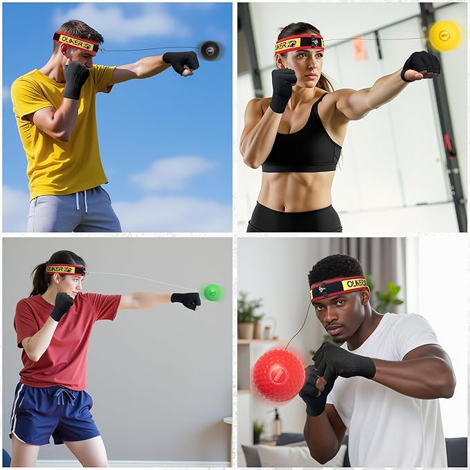 Boxing Reflex Ball for Adults and Kids, 4 Levels Boxing Ball with Adjustable Headbands, Perfect for Reaction, Agility, Punching Speed, Fight Skill and Hand Eye Coordination Training