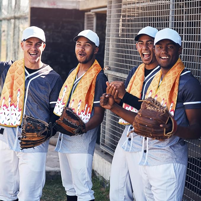 Peryiter 12 Pcs Baseball Ice Cream Drip Cooling Towel Microfiber Absorbent Lightweight Sport Cooling Towel Sweat Sport Rags for Baseball Team Coach Gifts Event Yoga Running Gym(White,40 x 12 Inch)
