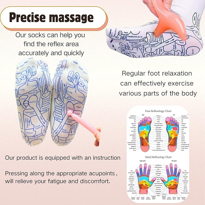 Reflexology Socks with Gloves Tools Set, 2 Pairs Foot Massage Socks for Men Women, Reflexology Socks with 5pc Tools, Socks with Trigger Point, Acupressure Massage Socks for Women and Men