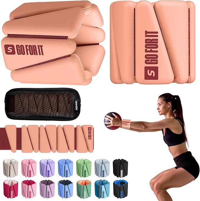 SPORTBIT Wrist and Ankle Weights for Women - Set of 2 (1lb Each) Wearable Ankle & Wrist Weights - Leg & Arm Bands, Silicone Weighted Bracelets for Workout, Walking, Running, Yoga, Pilates