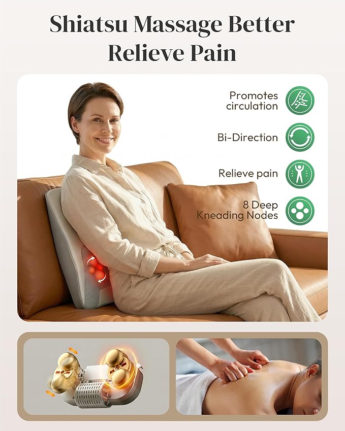 Shiatsu Back and Neck Massager with Heat, FSA Eligible HSA Deep Tissue Back Massager for Pain Relief, Massage Pillow with Vibration for Neck Shoulder