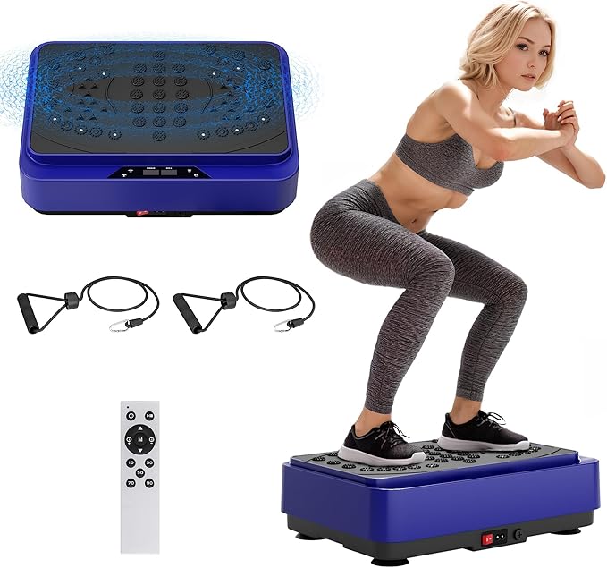 Vibration Plate Machine with Resistance Bands, 99 Speed Levels, 450LBS Capacity, Remote Control , Full Body Workout for Weight Loss & Lymphatic Drainage
