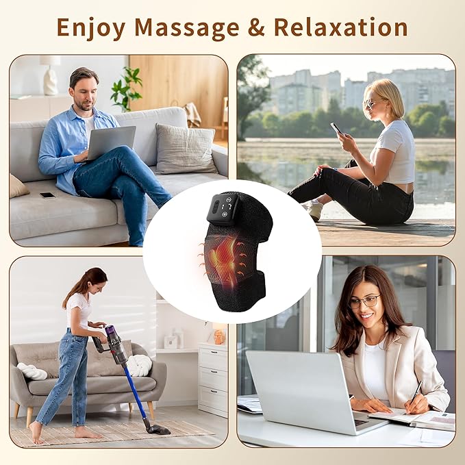 Nekteck Knee Massager with Heat - Cordless Heated Knee Brace with Vibration for Pain Relief, Rechargeable Knee Heating Pad with 5 Heat Levels and 3 Massage Mode, Ideal Gift for Mom Dad