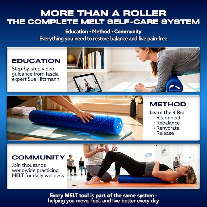 MELT Method 36 Inch Soft Foam Roller for Physical Therapy and Exercise Recovery - FasciaTherapy Technology - Low Density Exercise Foam Roller for Full Body Gentle Compression - Blue