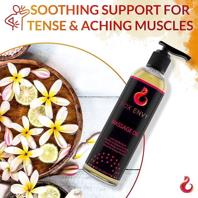Body Massage Oil: Massage Oil for Massage Therapy, Premium Massaging Oil-Lush Vanilla Scent with Jojoba & Coconut, Therapeutic Oil 1Bottle, 8 fl oz