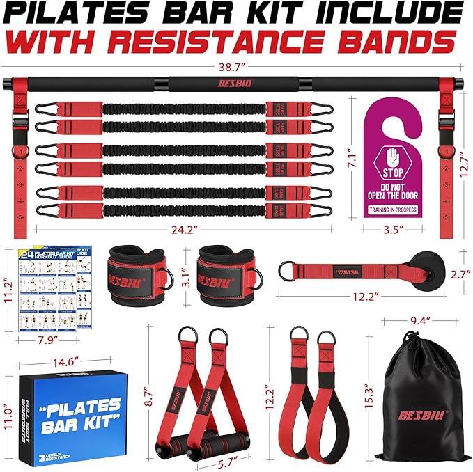 Pilates Bar Kit with Resistance Bands for Working Out, 210lbs Heavy Resistance Bands with Handles, Pilates Equipment with Resistance Band Bar for Men Women, Home Gym Full Body Workout Equipment