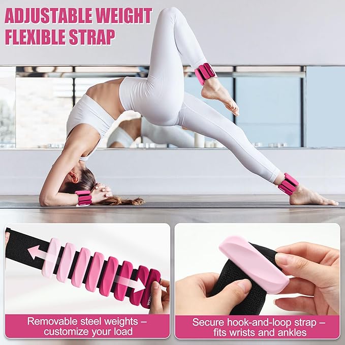 Wrist & Ankle Weights for Women and Men, 2lbs/4lbs Pairs Adjustable Silicone Weighted Bangles for Arm & Leg Workouts, Perfect for Pilates, Barre, Yoga, Walking & Home Fitness 24055