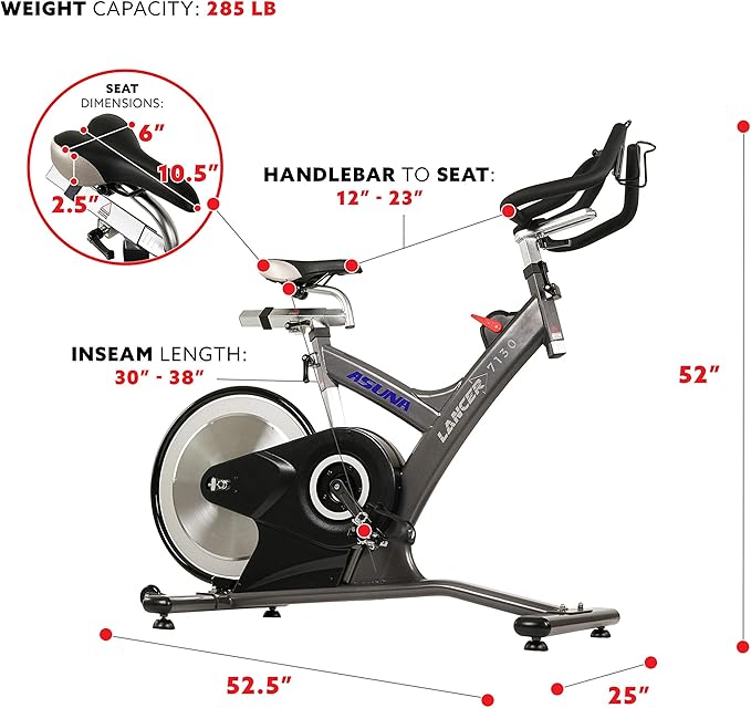 Sunny Health & Fitness Premium ASUNA Indoor Stationary Exercise Bike, Indoor Cycling Equipment w/Step-less Magnetic Resistance Plus Adjustable Handlebar & Seat, Home Cardio Training Machine for Adult