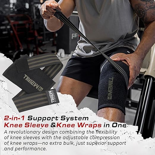 TAVIEW Knee Sleeve & Knee Wrap 2-in-1,5mm Neoprene with Adjustable Integrated Wrap for Custom Compression Over 7mm Compression, Knee Support Brace for Weightlifting, Squats & Gym