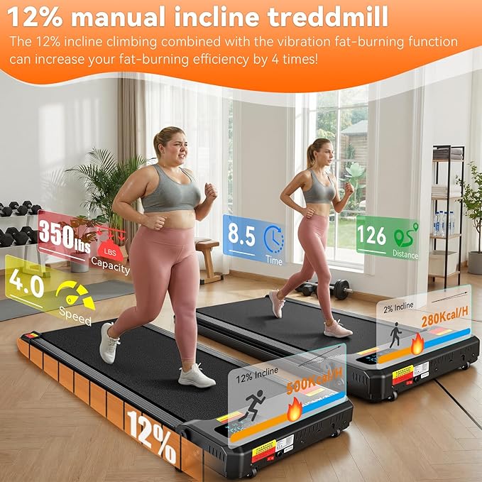ANCHEER Folding Walking Pad Vibration with Handle, 1500W Portable Treadmill with 12% Incline & 8 Modes, 350lb Under Desk Vibration Treadmills for Home/Office,Installation-Free