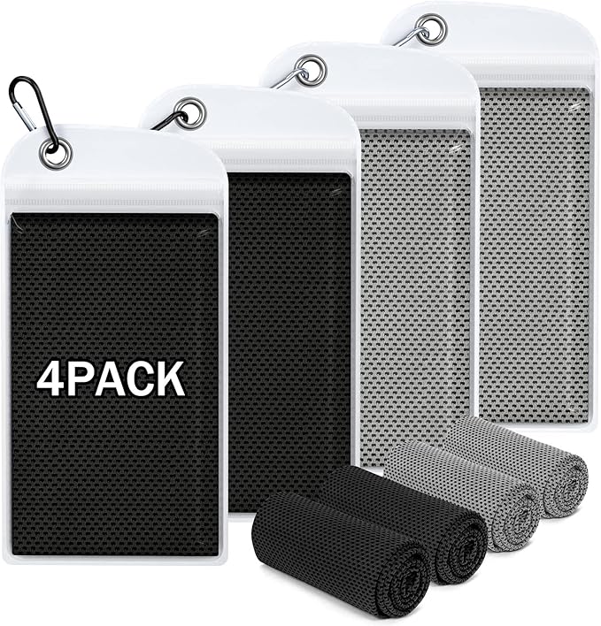 4 Pack Cooling Towels (40"x12"), Soft Breathable Cooling Towels for Neck and Face, Microfiber Workout Towels for Yoga, Golf, Running, Hiking & More Activities