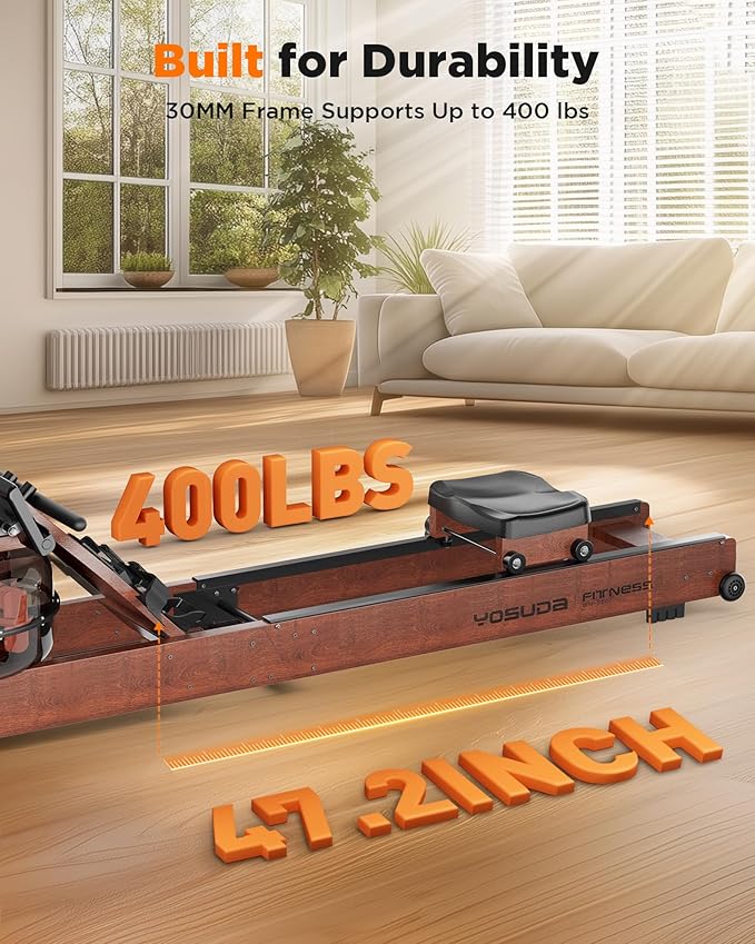 YOSUDA Water Rowing Machines for Home Use- Foldable Rower Machine 400LBS Weight Capacity with Dedicated Monitor & Bluetooth APP, Comfortable Seat