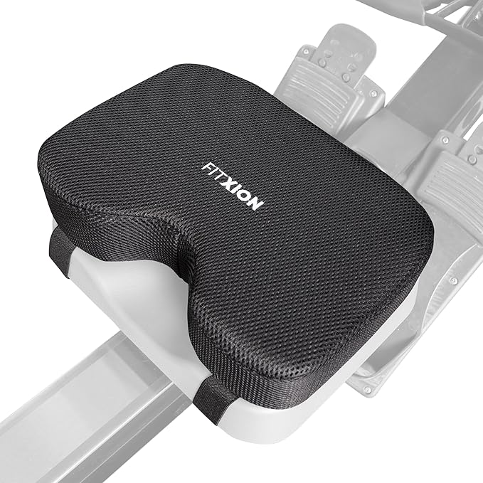 Rowing Machine Seat Cushion – Ergonomic Tail Bone Comfort Memory Foam Pad for Concept 2, Water Rower, Peloton or Recumbent Bike. Anti-Slip Base, Buckled Straps for Indoor Rowing Workouts