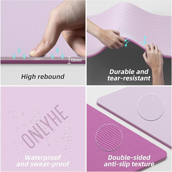 Yoga Mat Thick(10mm) Exercise Mat Non Slip Anti-tear,72"x35" Extra Large Pilates Mats for Home Workouts, Gym & Floor Stretching with Carrier Strap