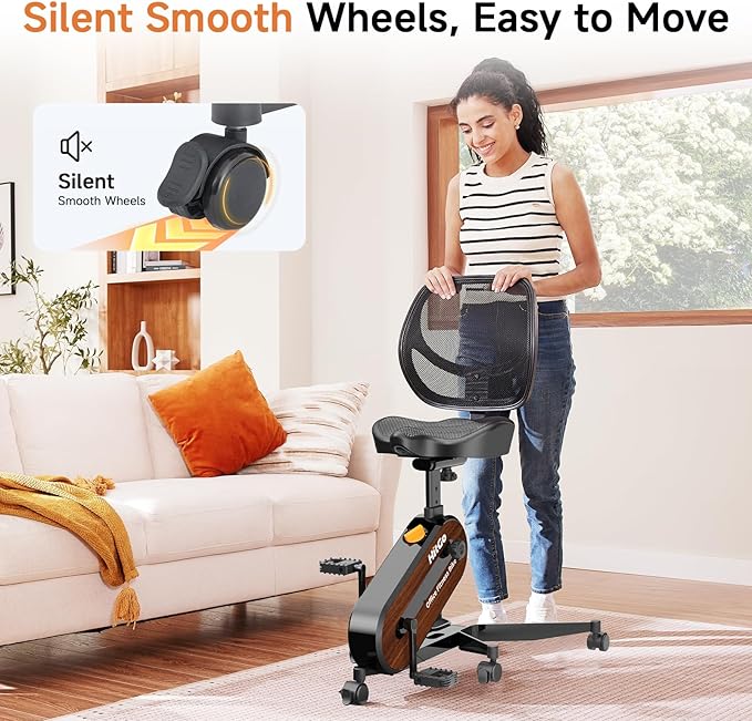 Office Exercise Bike Desk Chair,330 lbs Heavy Duty Under Desk Bike with 9-Level Height Adjustable Seat 24.4"-33.8",8-Level Resistance & Rolling Wheels,Quiet Fitness Chair for Home Office