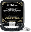 LUXEJEW Gifts for Men - Beaded Leather Bracelet 6mm Matte Agate Stone Bracelets for Men Dad Son Husband Boyfriend Grandpa Grandson Brother Uncle Nephew Adjustable Magnetic Clasp