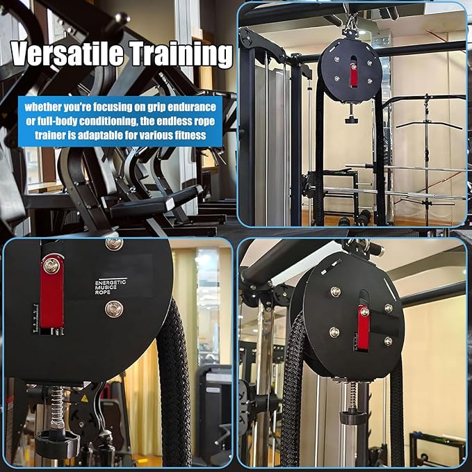 Endless Rope Trainer Adjustable Resistance Infinity Pulley System with Closed-Loop Nylon Rope Suspension Fitness Machine for Interval Strength