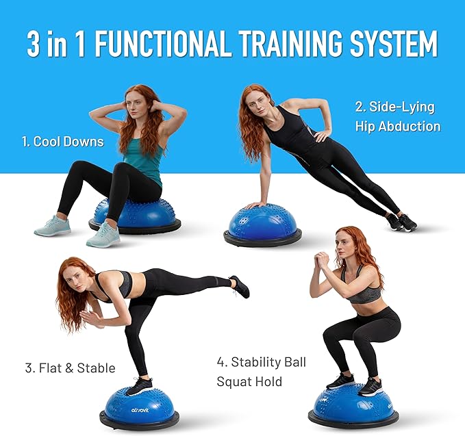 Ativafit Balance Ball Half Exercise Ball Balance Trainer Inflatable Yoga Ball for Home Gym Workouts Core Strength Fitness Half Ball with Resistance Bands, Pump, Support to 660 lbs