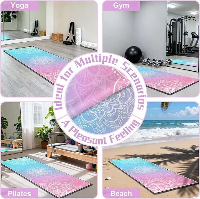 Yoga Towel,Absorbent Yoga Mat Towel for Hot Yoga Non Slip,Stylish Prints,Ideal for Workouts,Hot Yoga,Bikram,Pilates Equipment,72 x 27 in,Gradient Mandala