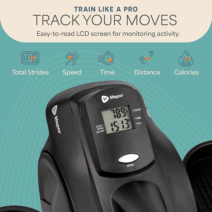 Lifepro Portable Under Desk Elliptical Exercise Machine - Motorized Pedal Exerciser for Home Workouts, Muscle Toning, Energy Boost - Mini Foot & Leg Exerciser with Fitness App