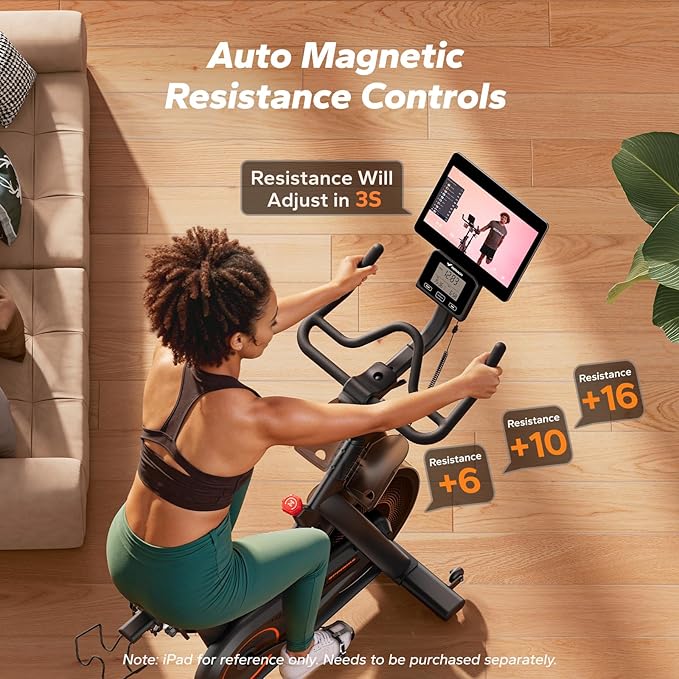 Merach Magnetic Exercise Bike, Heavy Duty Stationary Bike with Automated Resistance, 350 Lbs Weight Capacity, Low Noise Indoor Workout Bike for Home Gym with Self-Developed App