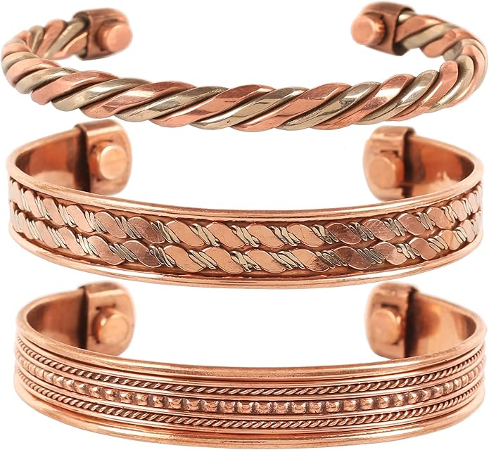 Touchstone copper bracelets | gift for men women |adjustable 100% pure solid real magnetic jewelry | handmade bracelet set combo | rope braided tibetan bangles.