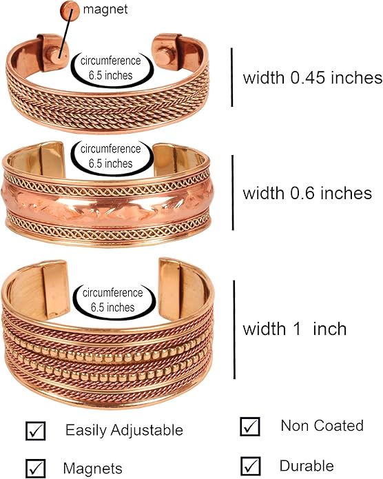 Touchstone copper bracelets | gift for men women |adjustable 100% pure solid real magnetic jewelry | handmade bracelet set combo | rope braided tibetan bangles.