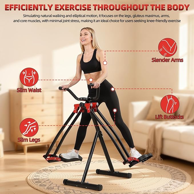 Foldable Air Walk Elliptical Exercise Machine for Home Gym, Side Sway 360° Full Body Cardio Trainer with LCD Monitor, Under Desk & Space Saving Fitness Equipment for Seniors