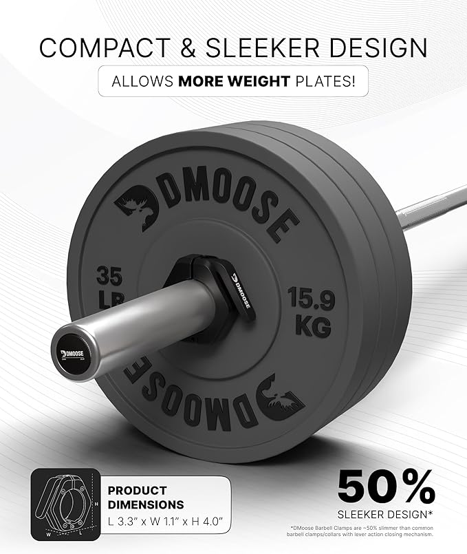 DMoose Fitness Barbell Clips 2 Inch (Pair) - Quick Release Olympic Barbell Clamps & Collars with Anti Slip TPR Grip for Secure Weightlifting and Powerlifting - Weight Clips for Bars at Home or Gym