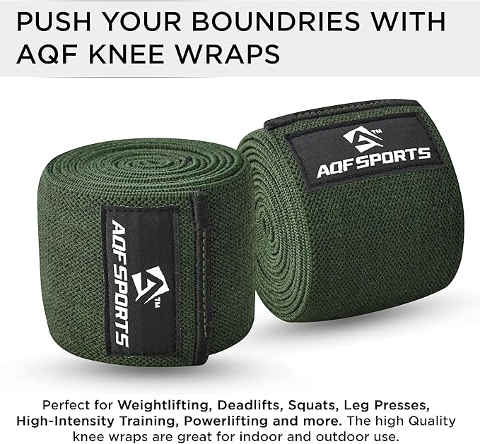 AQF Knee Wraps Weight Lifting Bandage - IPL and USPA Approved Gym Knee Support - Heavy Duty 78” Elasticated Support Straps Guard Powerlifting, Squatting (Pair)