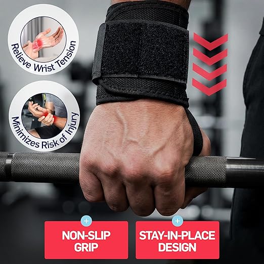 Dr. Arthritis Weight Lifting Wrist Wraps with Thumb Loop, Heavy-Duty Wrist Straps for Weightlifting, Hybrid Training, Olympic Lifts & Calisthenics, Non-Slip Gym Wraps for Men & Women (Black, Pair)