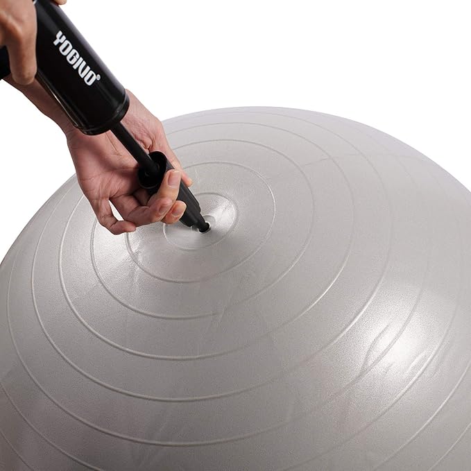 Exercise Ball Pump, Hand Air Pump for Stability Workout Yoga Ball, with 2 Plugs for Valve & 1 Plug Remover for Easy Deflation